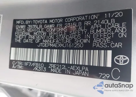 2021 Toyota Corolla Le from USA, damaged, VIN JTDEPMAEXMJ161250